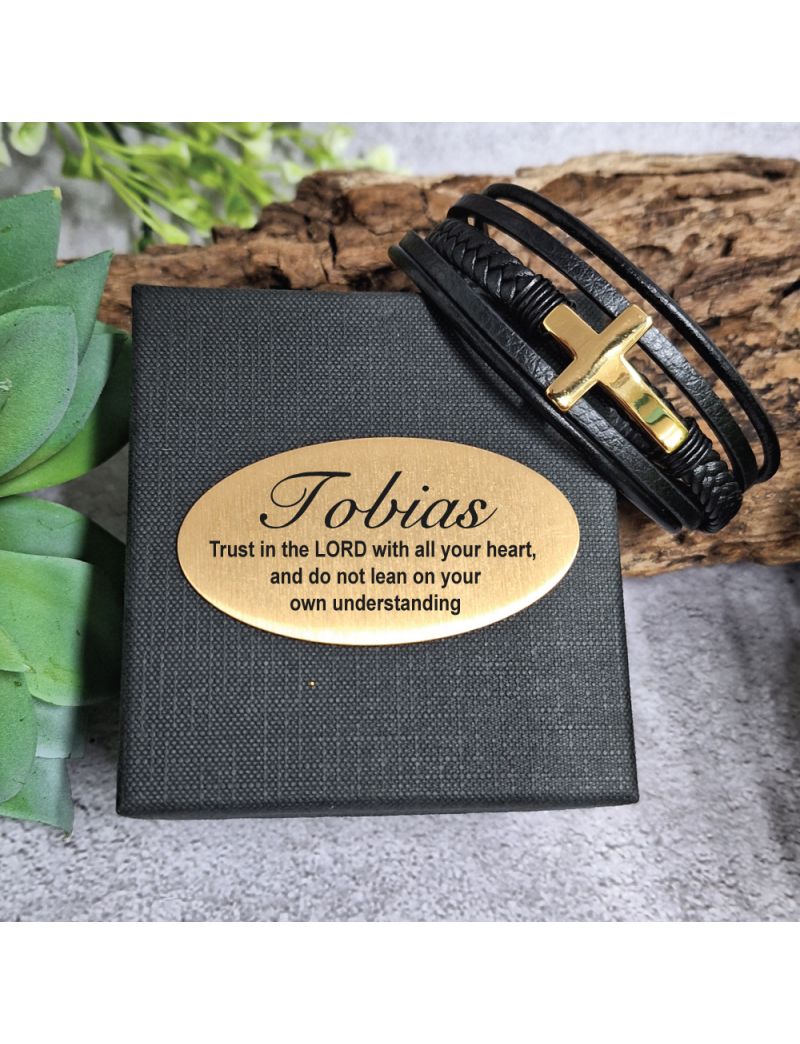 Gold Cross Stacked Bracelet In Personalised Box