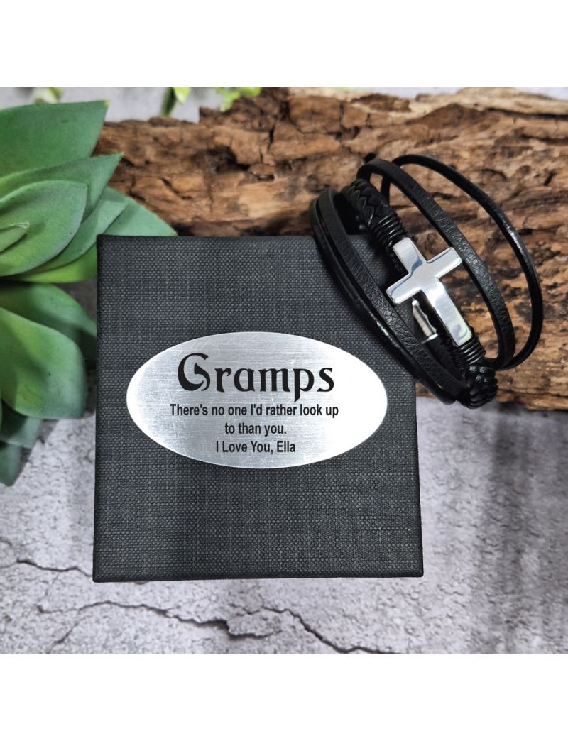 Silver Cross Stacked Bracelet In Grandpa Box