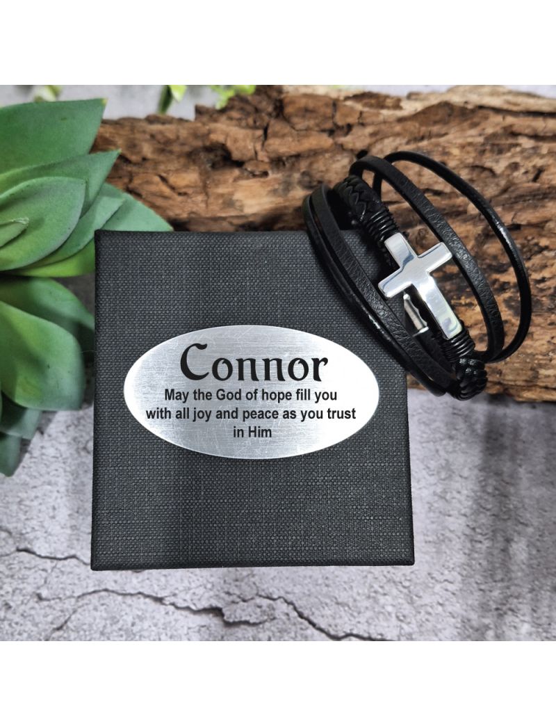 Silver Cross Stacked Bracelet In Personaliosed Box