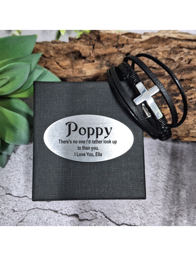 Silver Cross Stacked Bracelet In Poppy Box