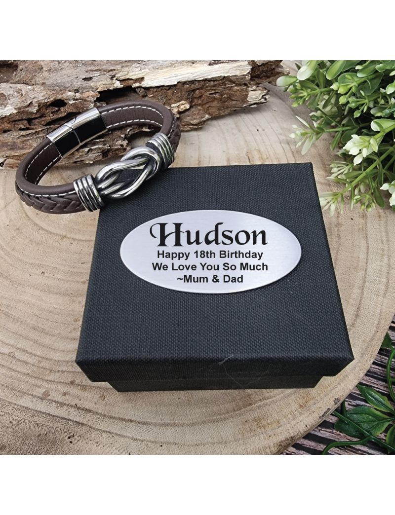 Brown Leather Knot Bracelet  In 18th Birthday Box