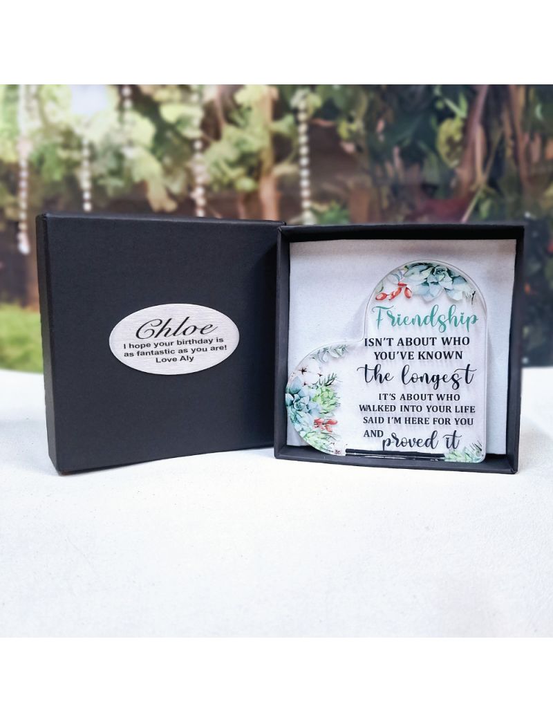Acrylic Heart Friendship Plaque in Birthday Box