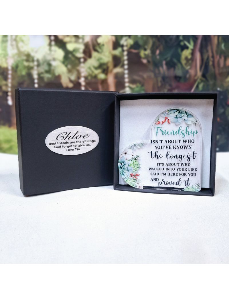 Acrylic Heart Friendship Plaque in Personalised Box