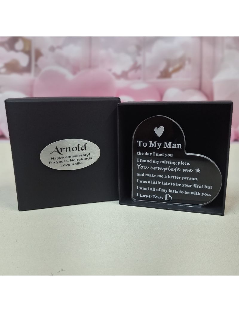 Acrylic Heart Anniversary Plaque in Personalised Box