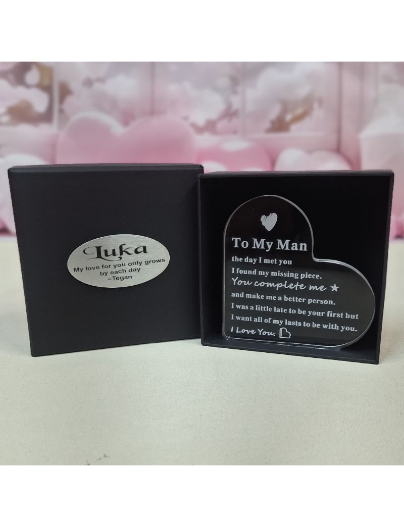 Valentines Acrylic Heart Plaque in Personalised Box