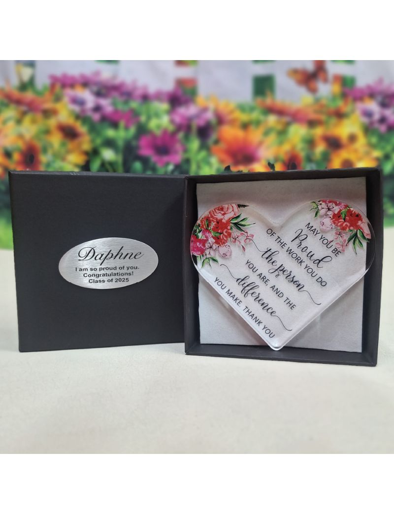 Graduation Acrylic Heart Plaque in Personalised Box