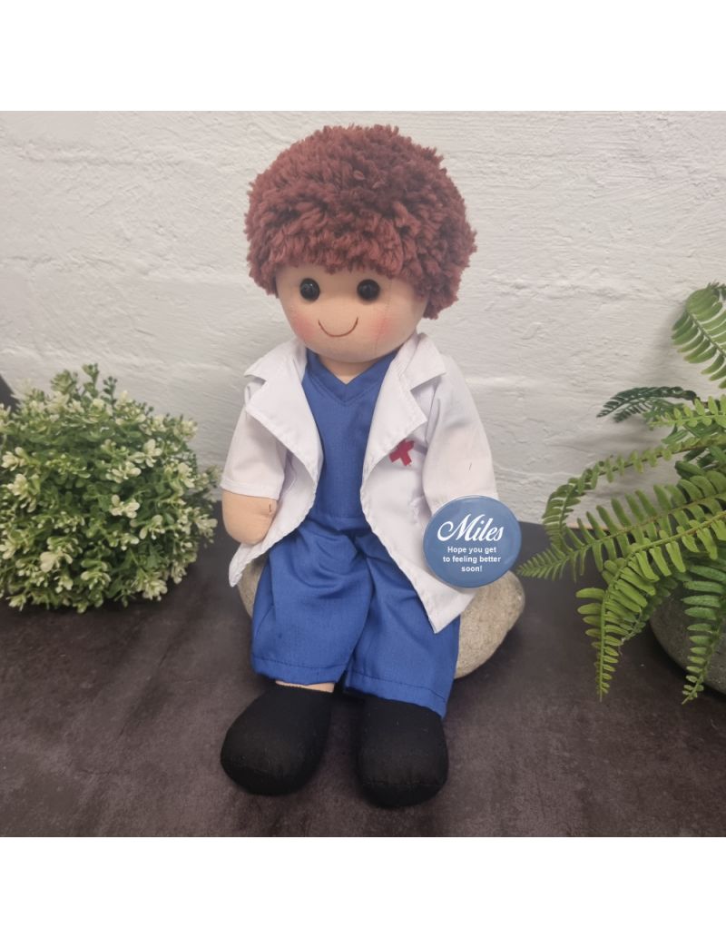 Get Well Doctor Rag Doll with Badge 35cm
