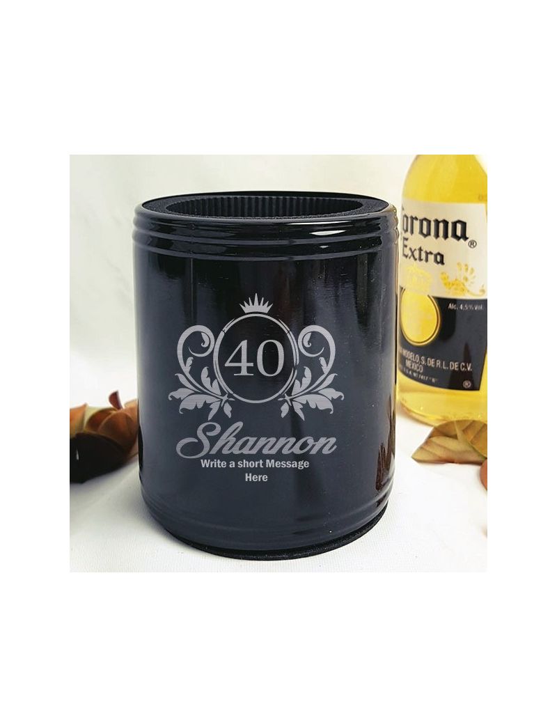 40th Birthday Engraved Black Can Cooler Female Designs
