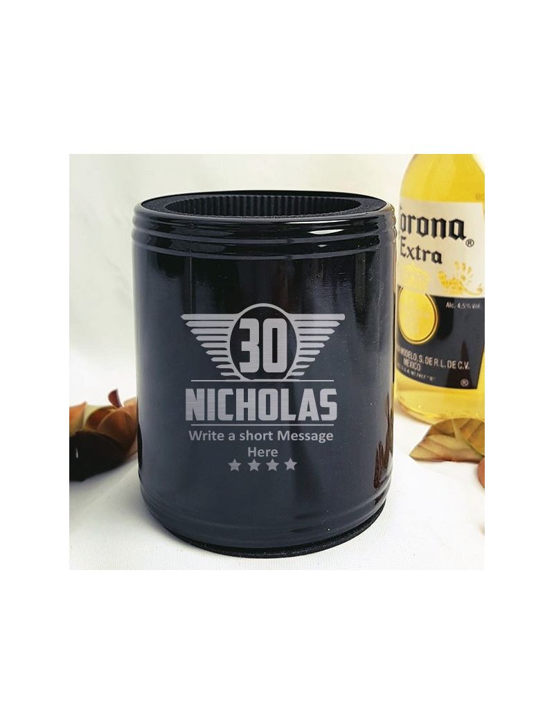 Personalised 30th Black Can Cooler- Male Gift