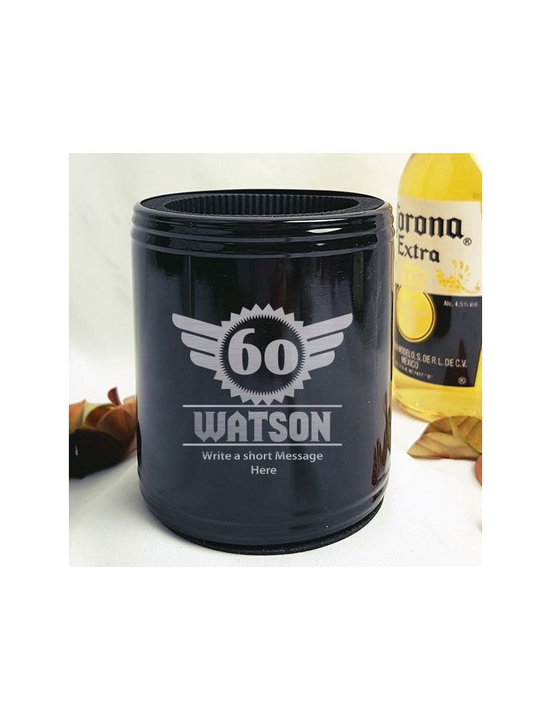 Personalised 60th Black Can Cooler - Male Gift