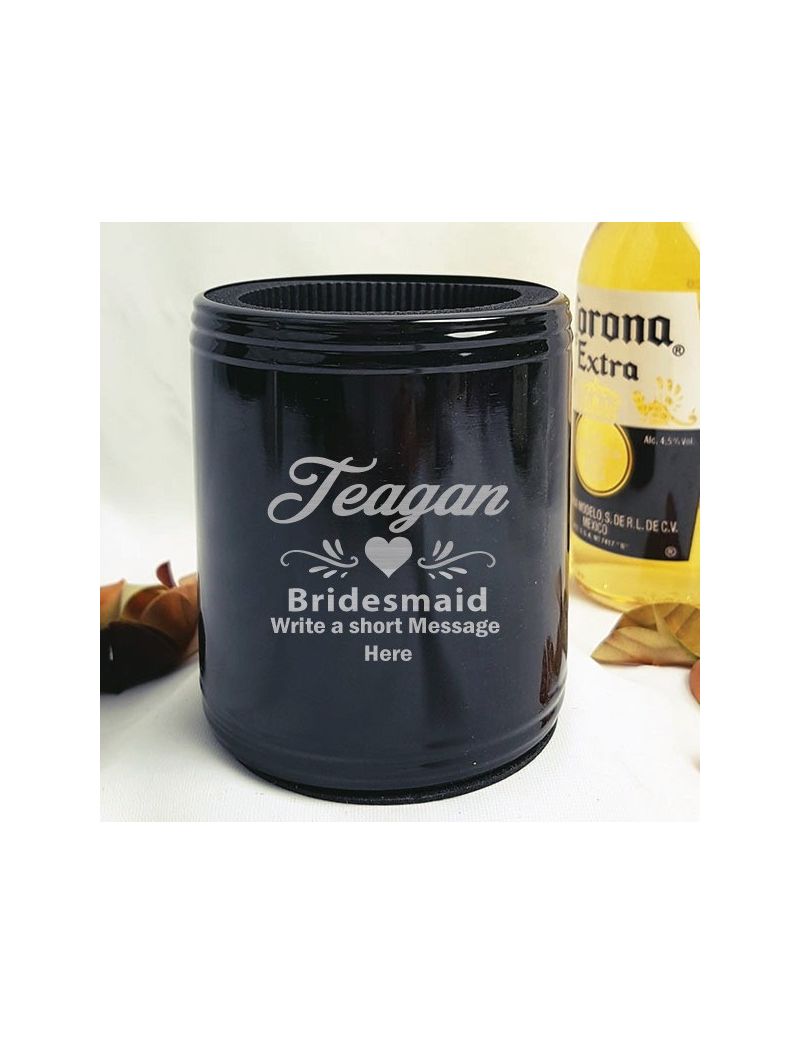 Bridesmaid Engraved Black Can Cooler Personalised