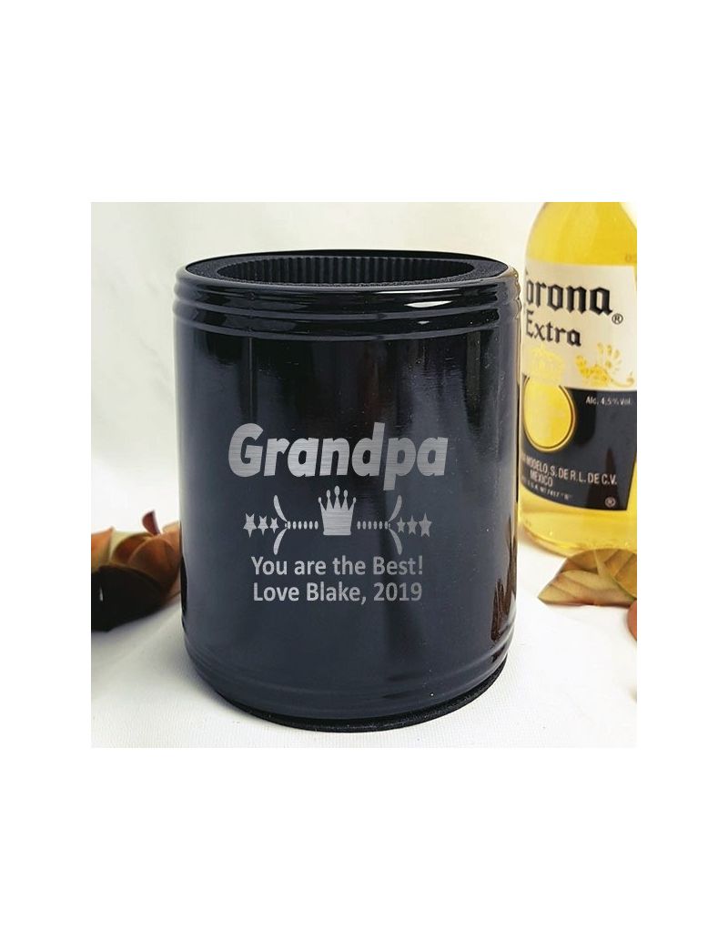 Grandpa Engraved Black Can Cooler Personalised