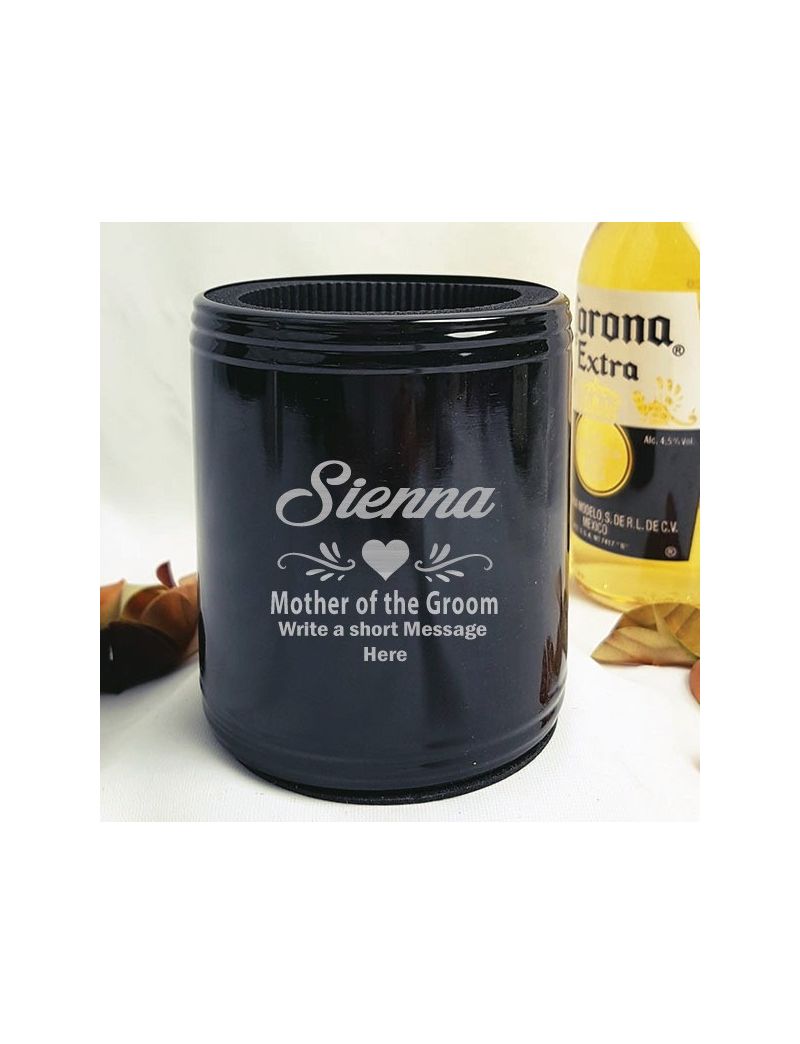 Mother Of The Groom Engraved Black Can Cooler Personalised