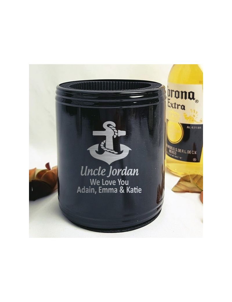 Uncle Engraved Black Stubby Can Cooler Personalised