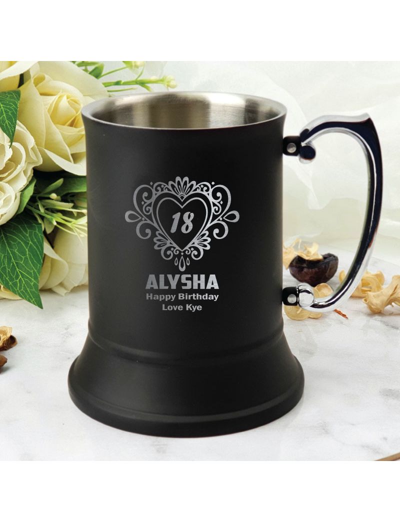 18th Birthday Stainless Steel Black Stein Mug (F)