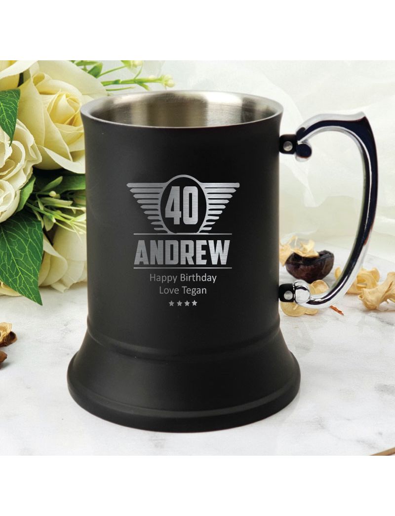 40th Birthday Black Stainless Steel Stein Mug (M)