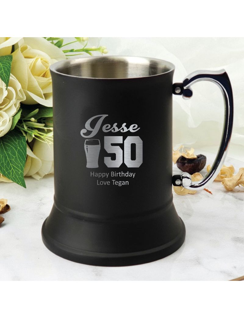 50th Birthday Black Stainless Steel Stein Mug (M)