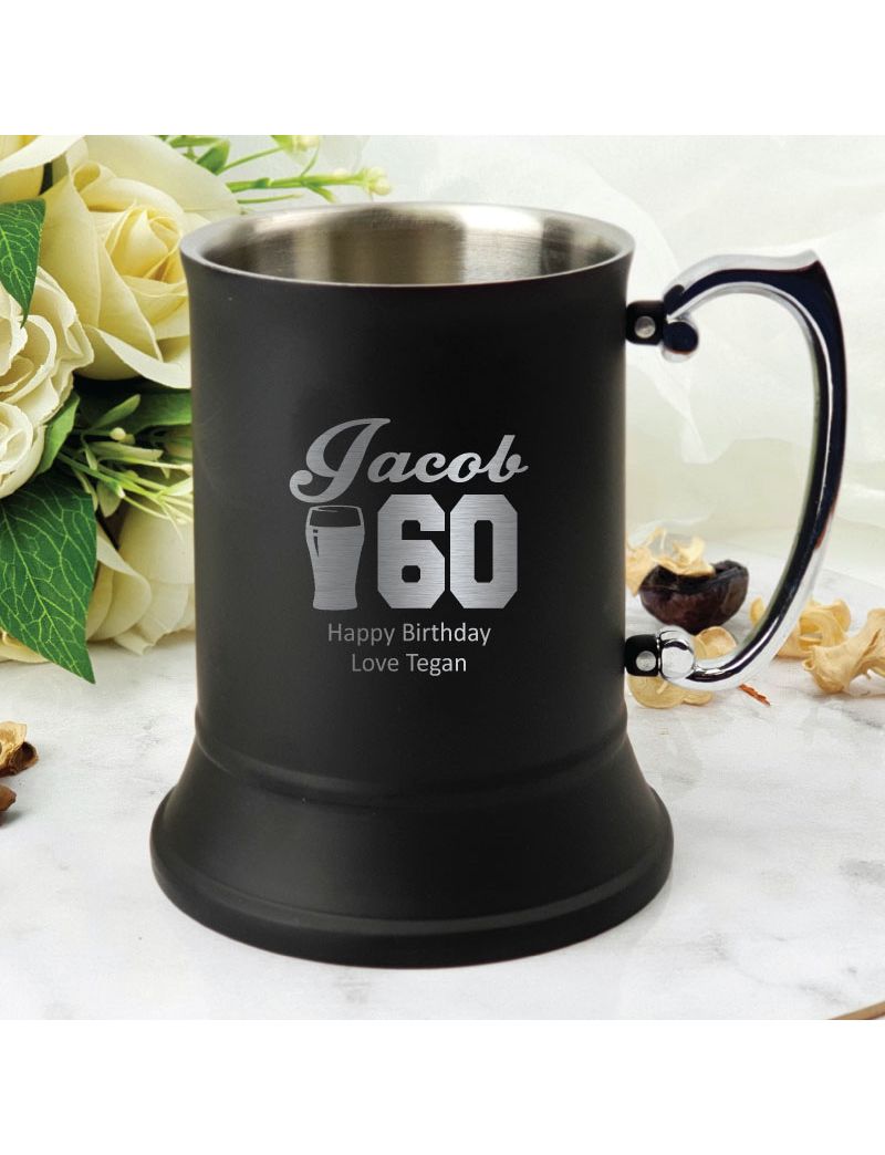 60th Birthday Black Stainless Steel Stein Mug (M)