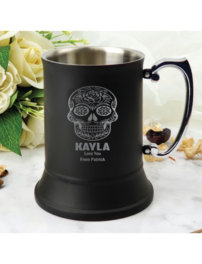 Personalised  Engraved Black Beer Stein Mug (F)