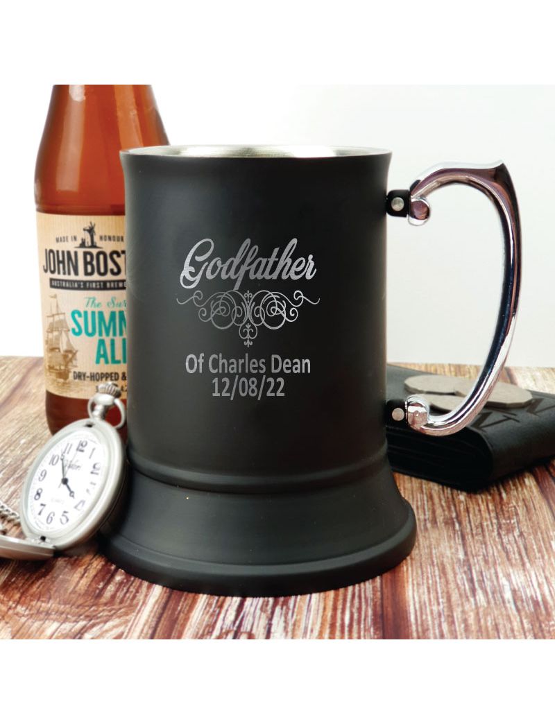Godfather Engraved Stainless Black Beer Stein Mug
