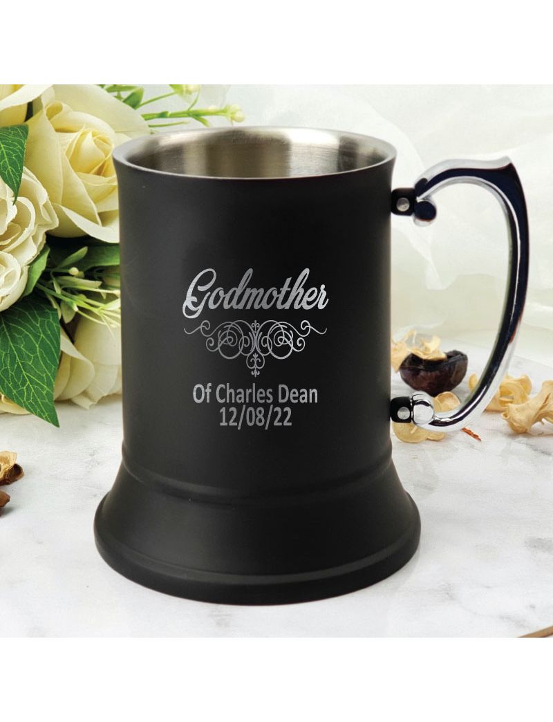 Godmother Engraved Black Beer Stein Mug