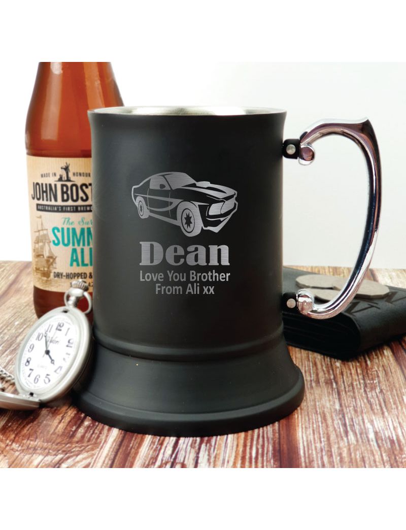 Brother Engraved Stainless Steel Black Beer Stein