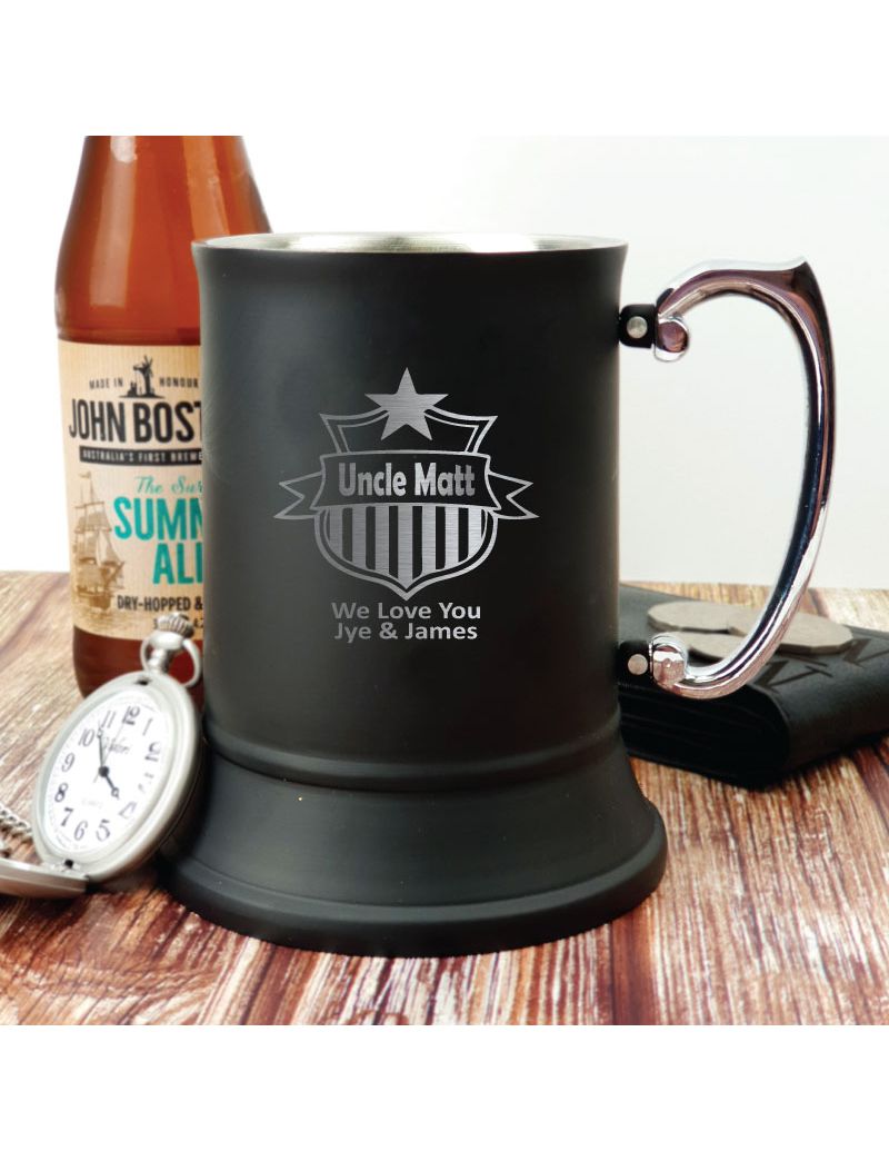 Uncle Engraved Stainless Steel Black Beer Stein