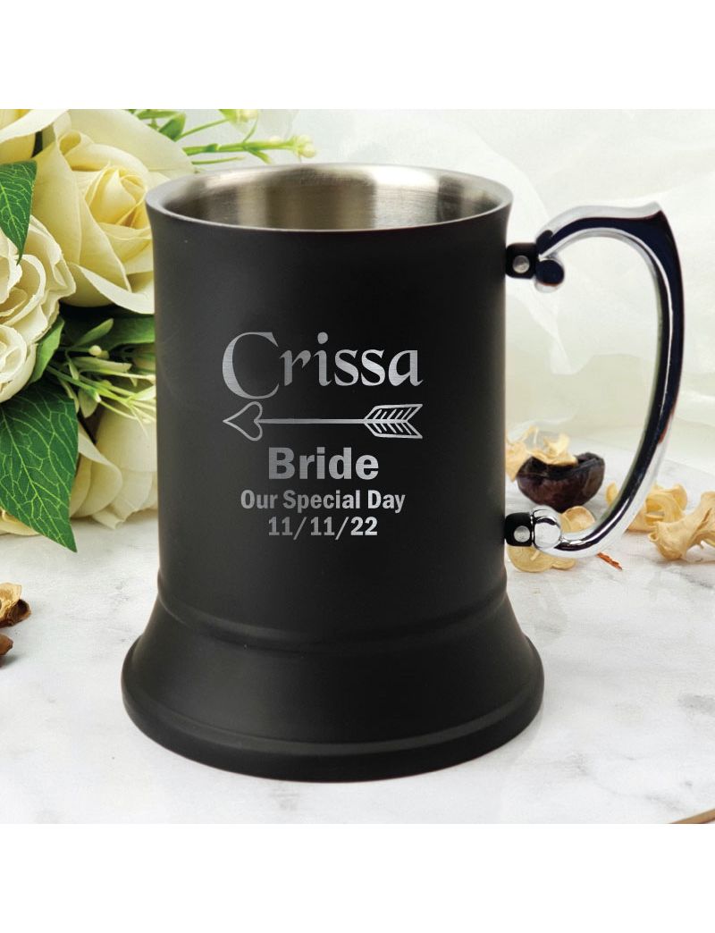 Bride Engraved Stainless Steel Black Beer Stein Mug