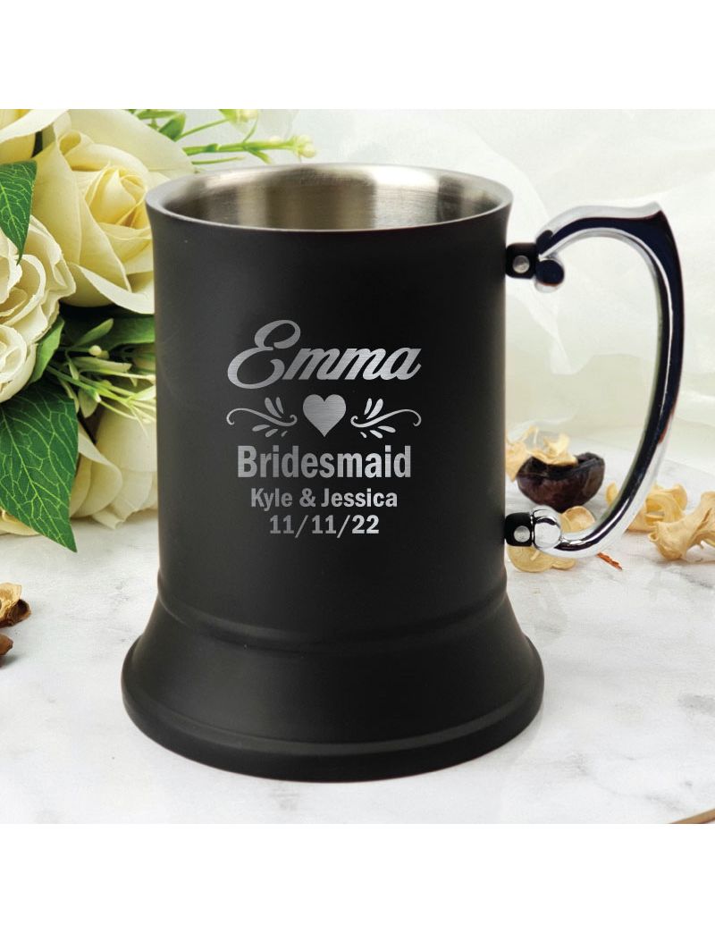 Bridesmaid Engraved Stainless Steel Black Beer Stein