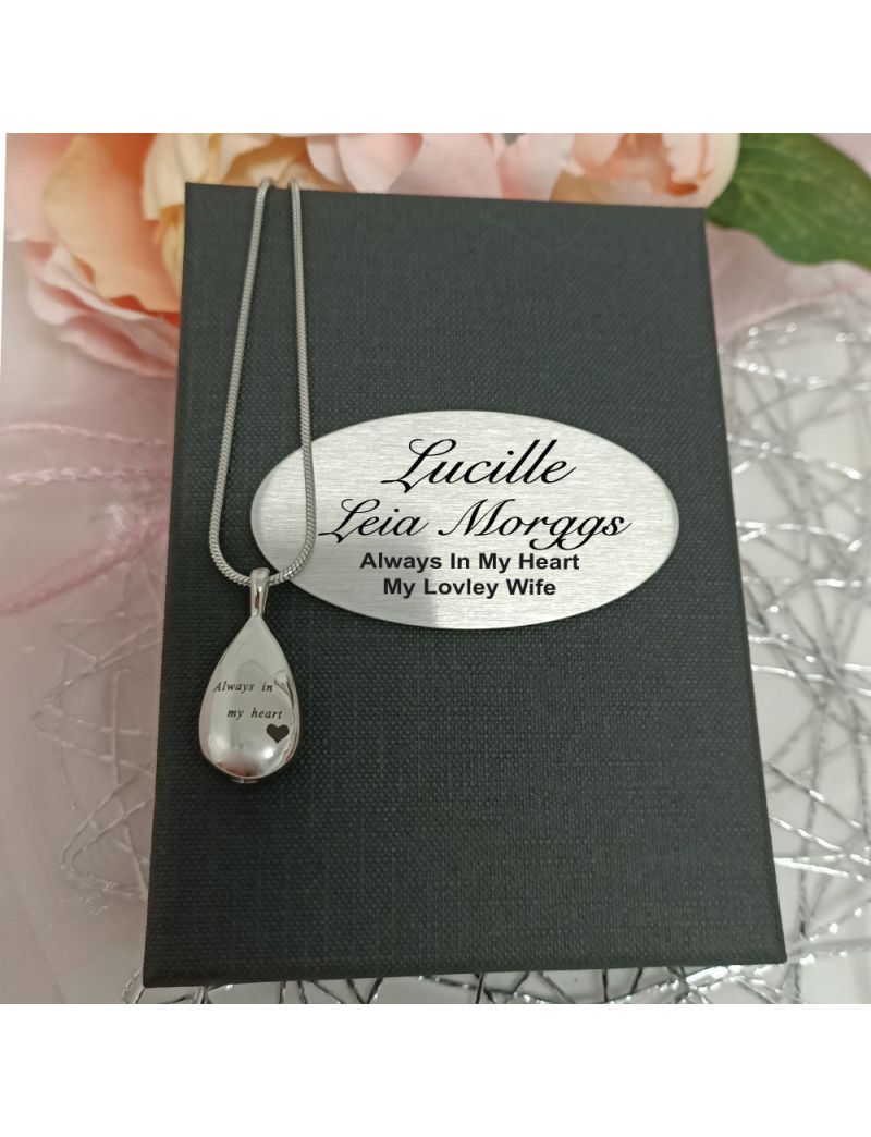 In my Heart Tear Drop Urn Ash Necklace in Personalised Box