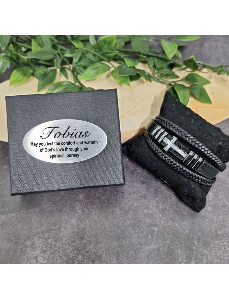 Diamante Cross Stacked Bracelet In Communion Box