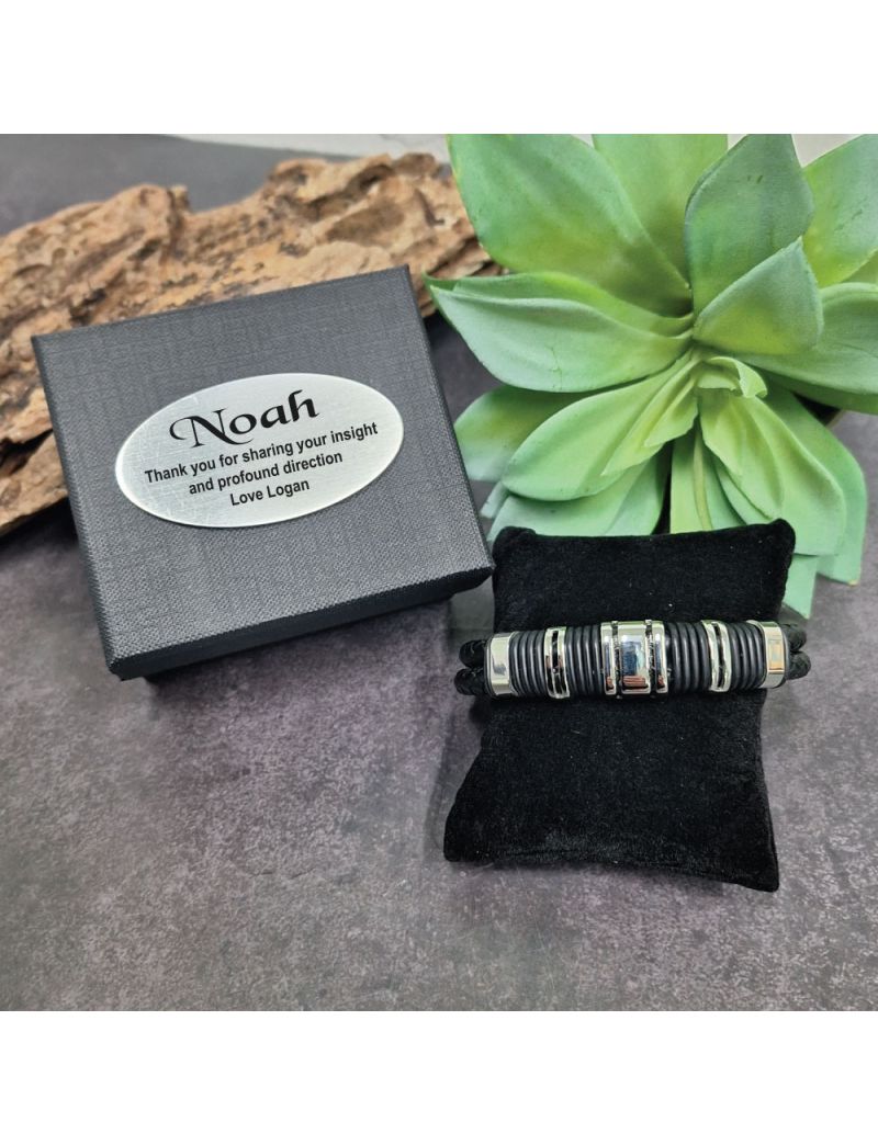 Black Leather Hand-woven Bracelet  In Godfather Box