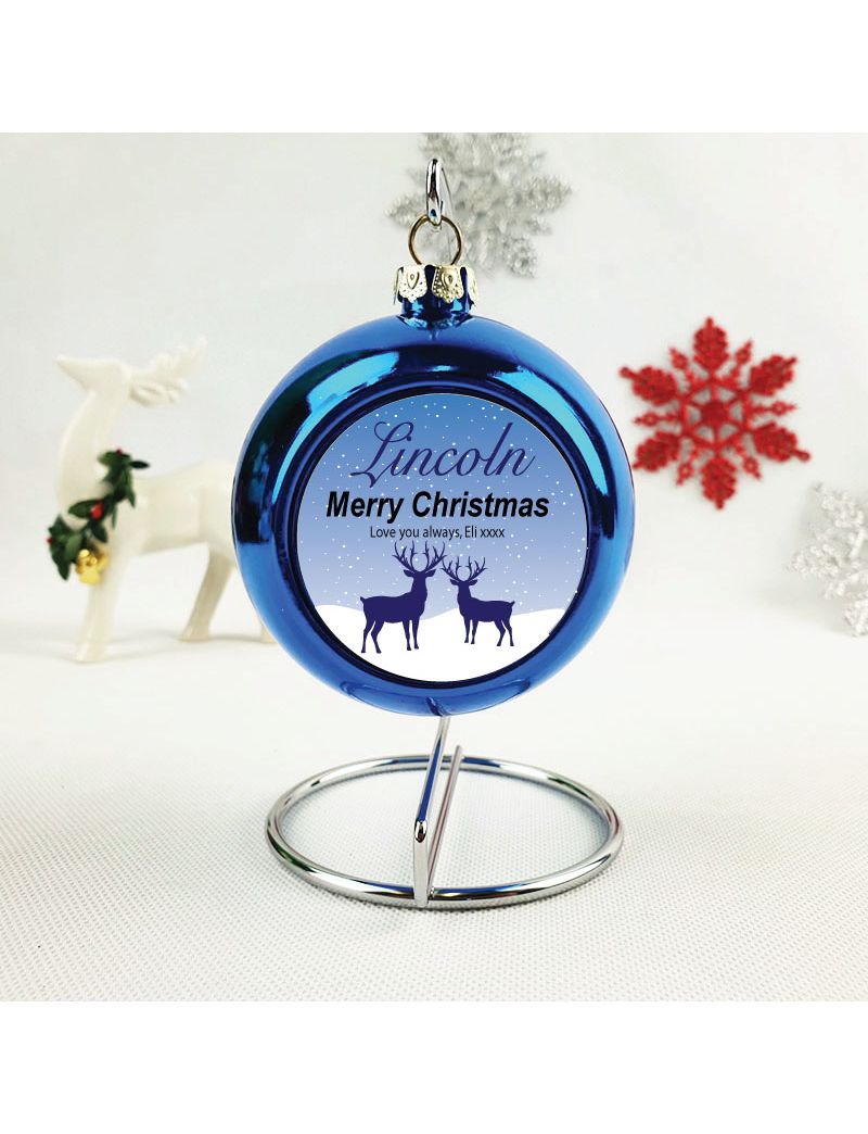 Personalised Christmas Bauble - Blue Reindeer