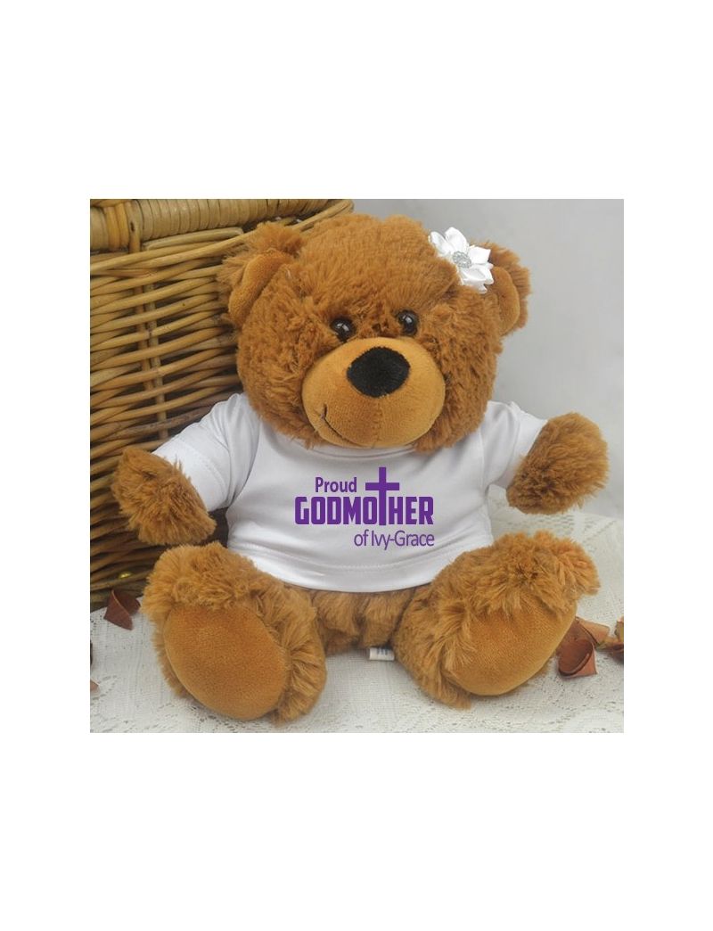 Proud Godmother Personalised Teddy Bear Brown Plush