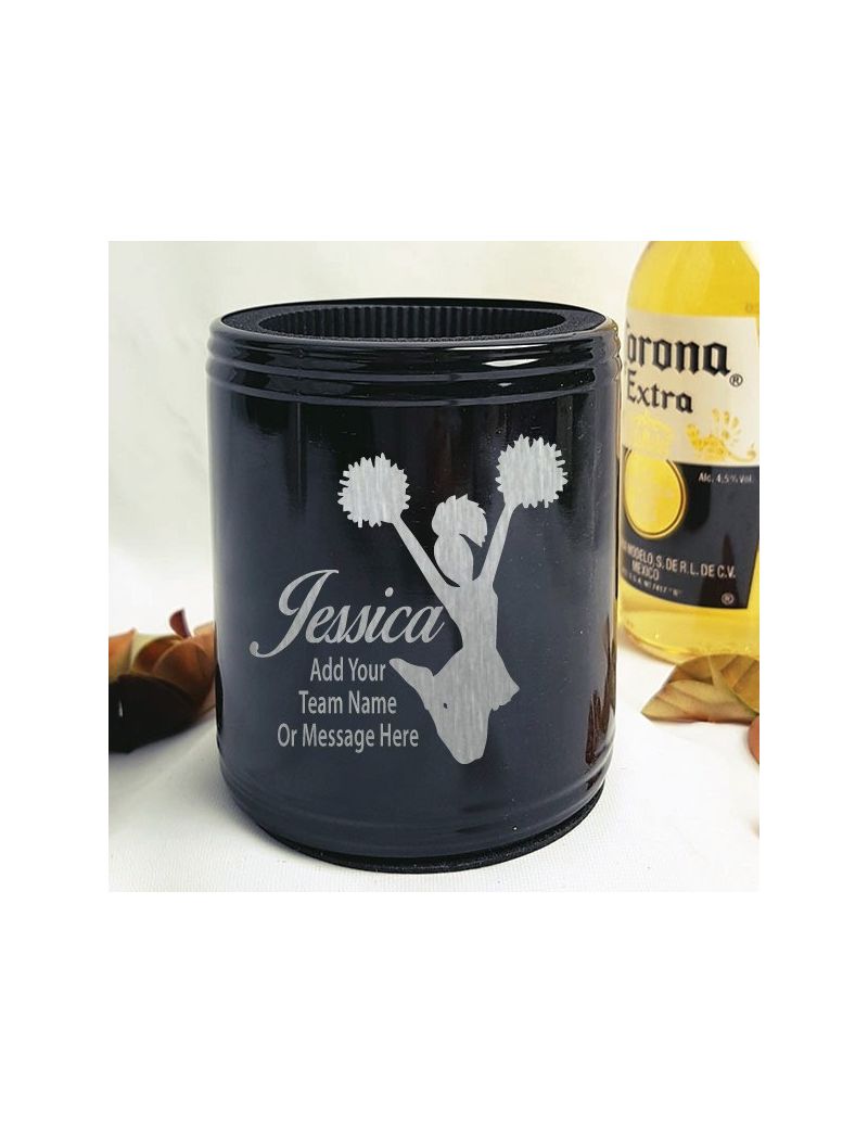 Cheerleading Coach Engraved Black Stubby Can Cooler Personalised