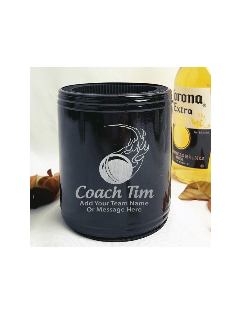 Cricket Coach Engraved Black Stubby Can Cooler Personalised Messag