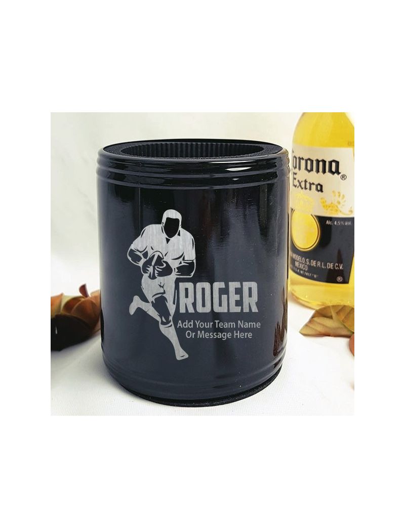 Football Coach Engraved Black Stubby Can Cooler Personalised Messag