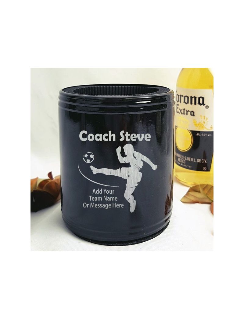 Soccer Coach Engraved Black Stubby Can Cooler Personalised Messag