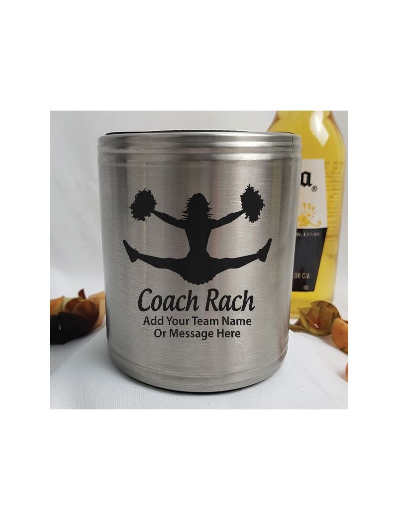 Cheerleading Coach Engraved Silver Stubby Can Cooler Personalised