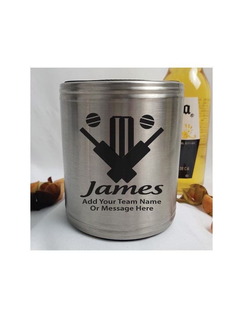 Cricket Coach Engraved Silver Stubby Can Cooler Personalised Message