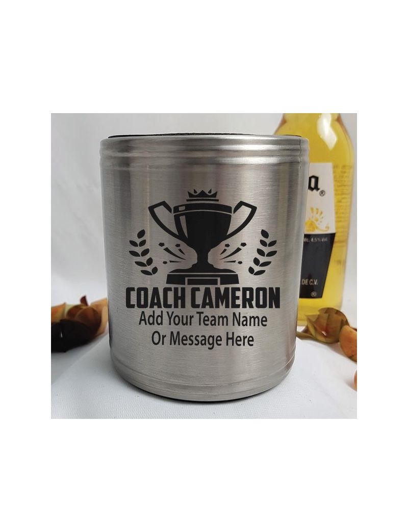 Coach Engraved Silver Stubby Can Cooler Personalised