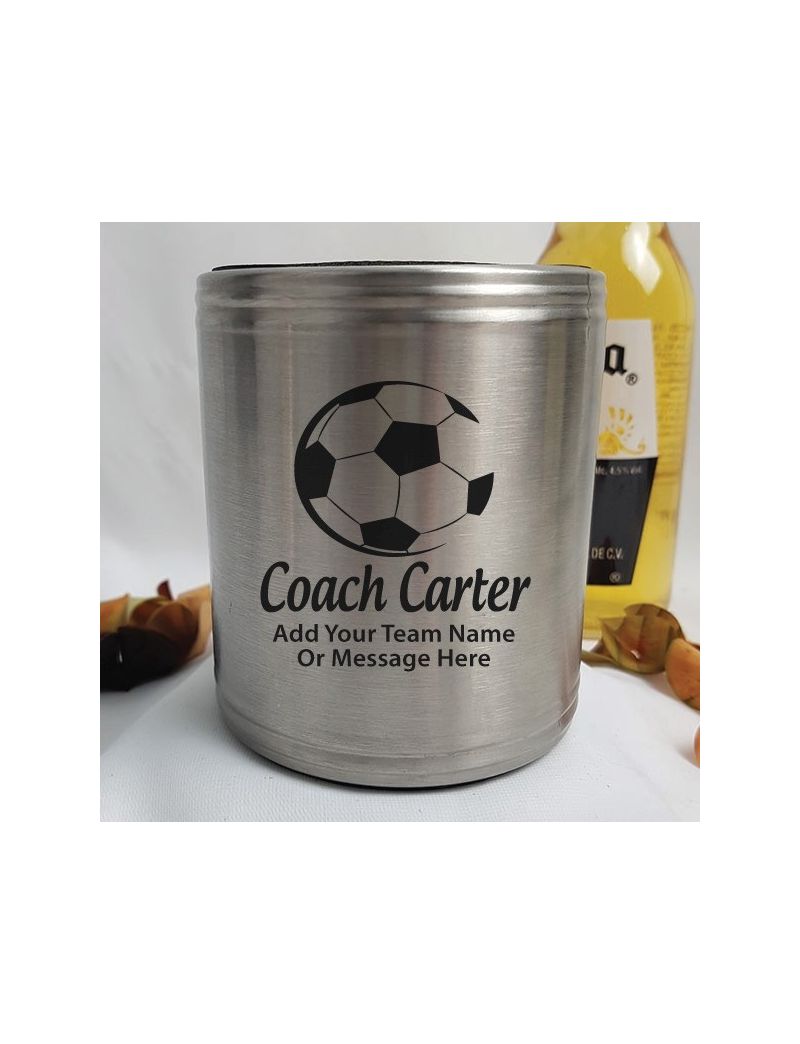 Soccer Coach Engraved Silver Stubby Can Cooler Personalised Message