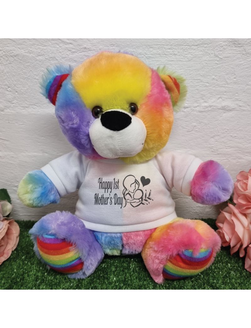 1st Mothers Day Teddy Bear 30cm Plush Rainbow