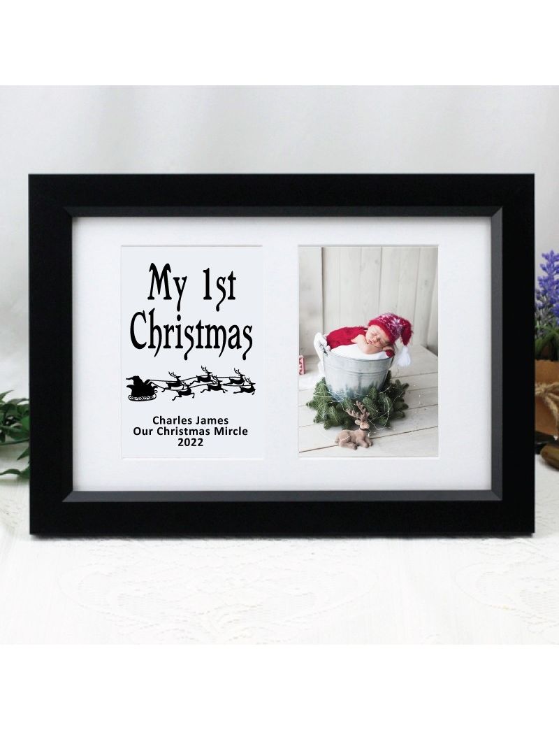 1st Christmas Photo Frame Typography Print 4x6 Black
