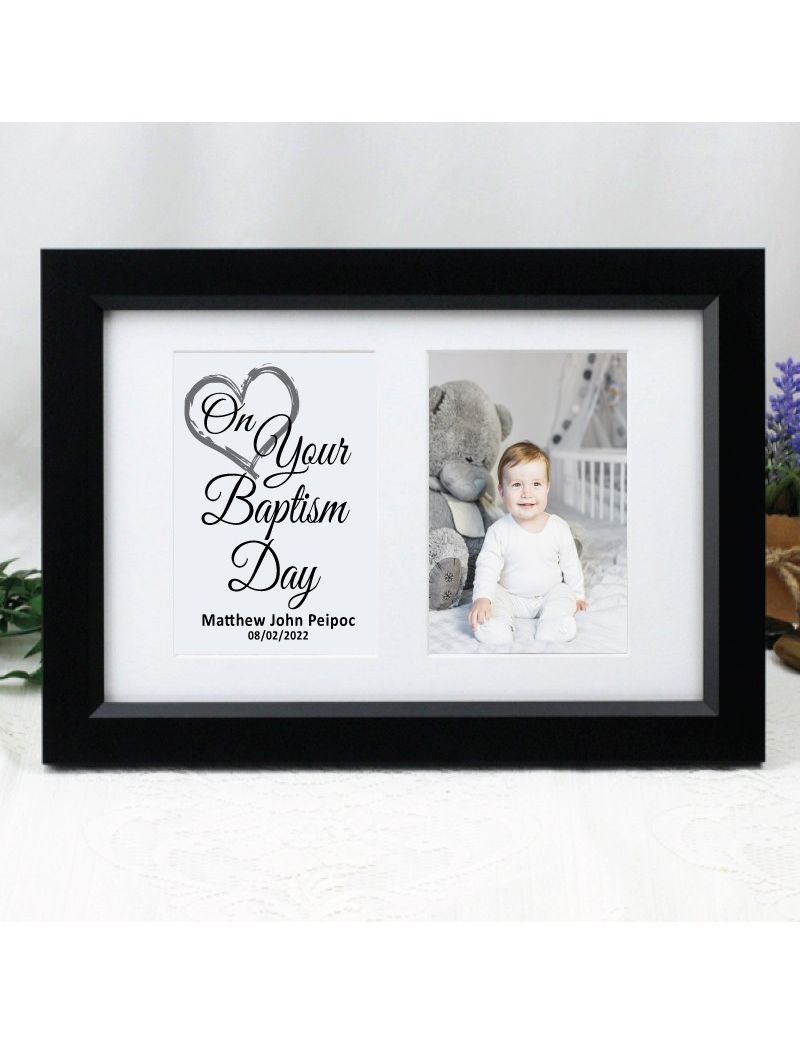 Baptism Photo Frame Typography Print 4x6 Black