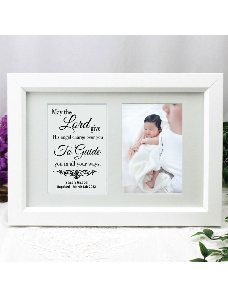 Baptism Photo Frame Typography Print 4x6 White