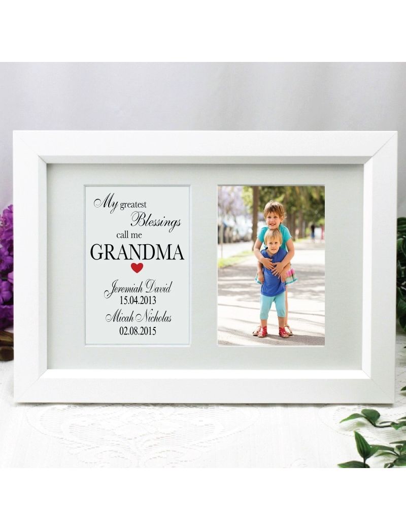 Grandma Blessings Photo Frame Typography Print 4x6 White