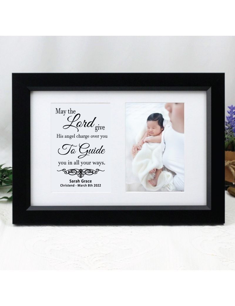 Christening Photo Frame Typography Print 4x6 Black