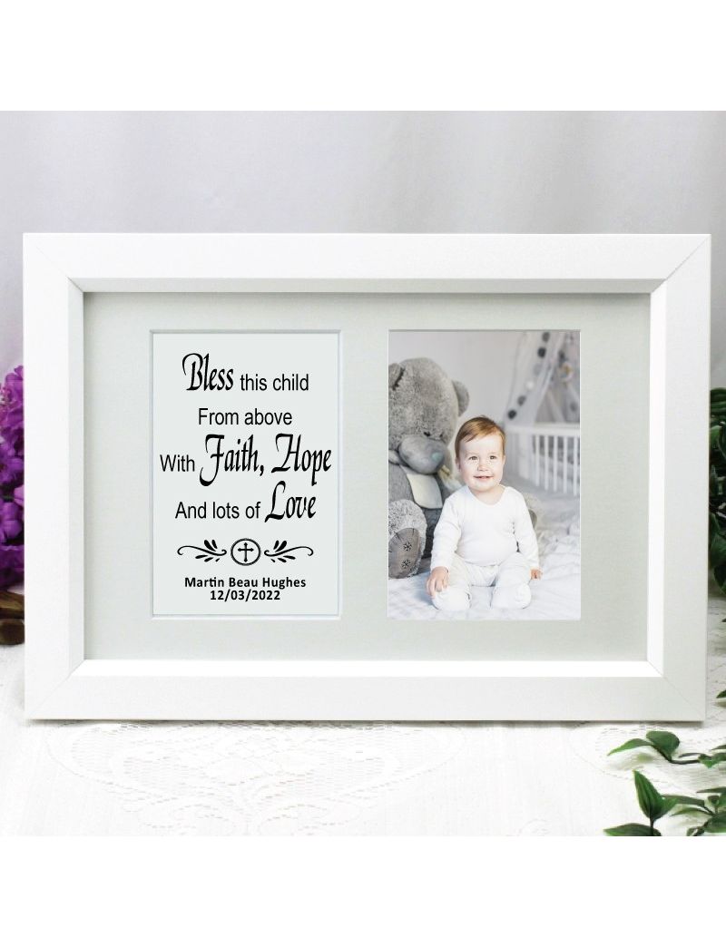 Christening Photo Frame Typography Print 4x6 White