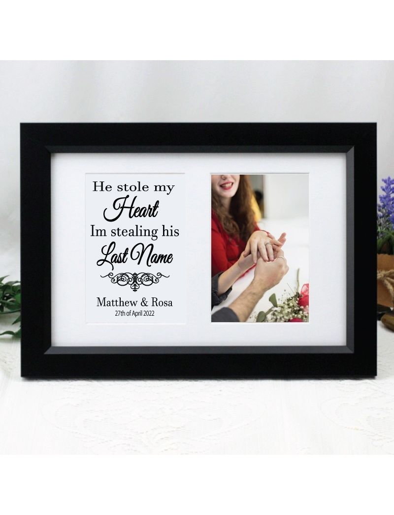 Engagement Photo Frame Typography Print 4x6 Black